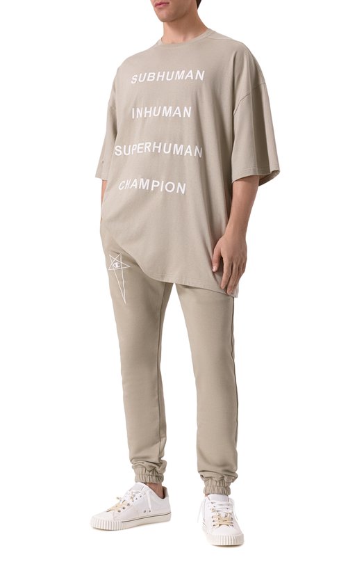 Хлопковая футболка Rick Owens x Champion Rick Owens CM01E1675/CHJG Бежевый  CM01E1675/CHJG Фото 2