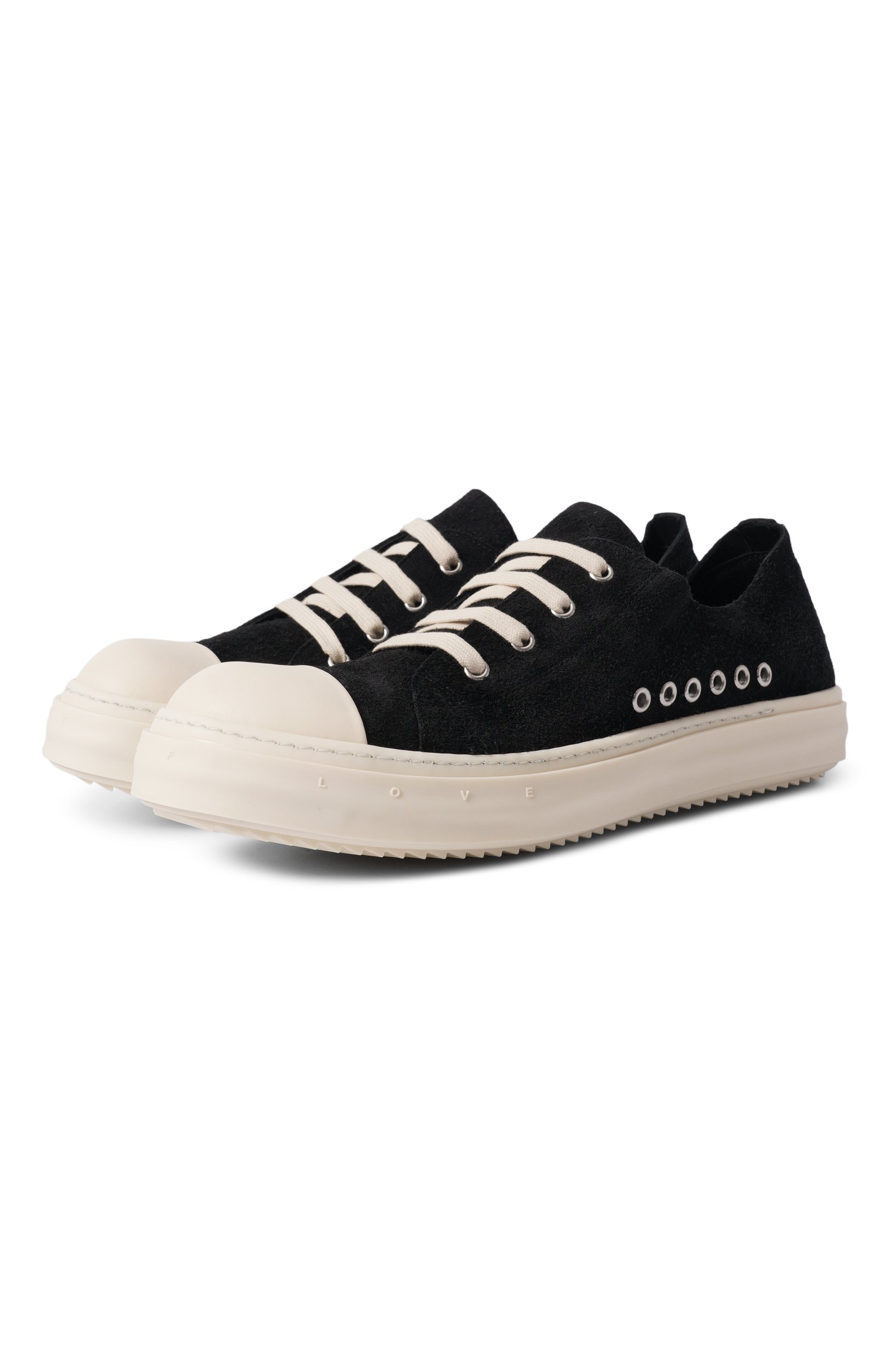 Замшевые кеды RICK OWENS черно-белого цвета по цене 106000 руб., арт. RR02F4899/LVSHH4, фото 1 Замшевые кеды RICK OWENS, арт. RR02F4899/LVSHH4, фото 1