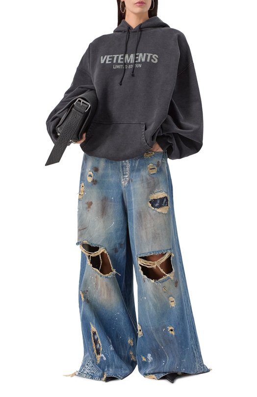 Хлопковое худи VETEMENTS UE54HD240B/1302 M0LLET0N Серый  UE54HD240B/1302 M0LLET0N Фото 2