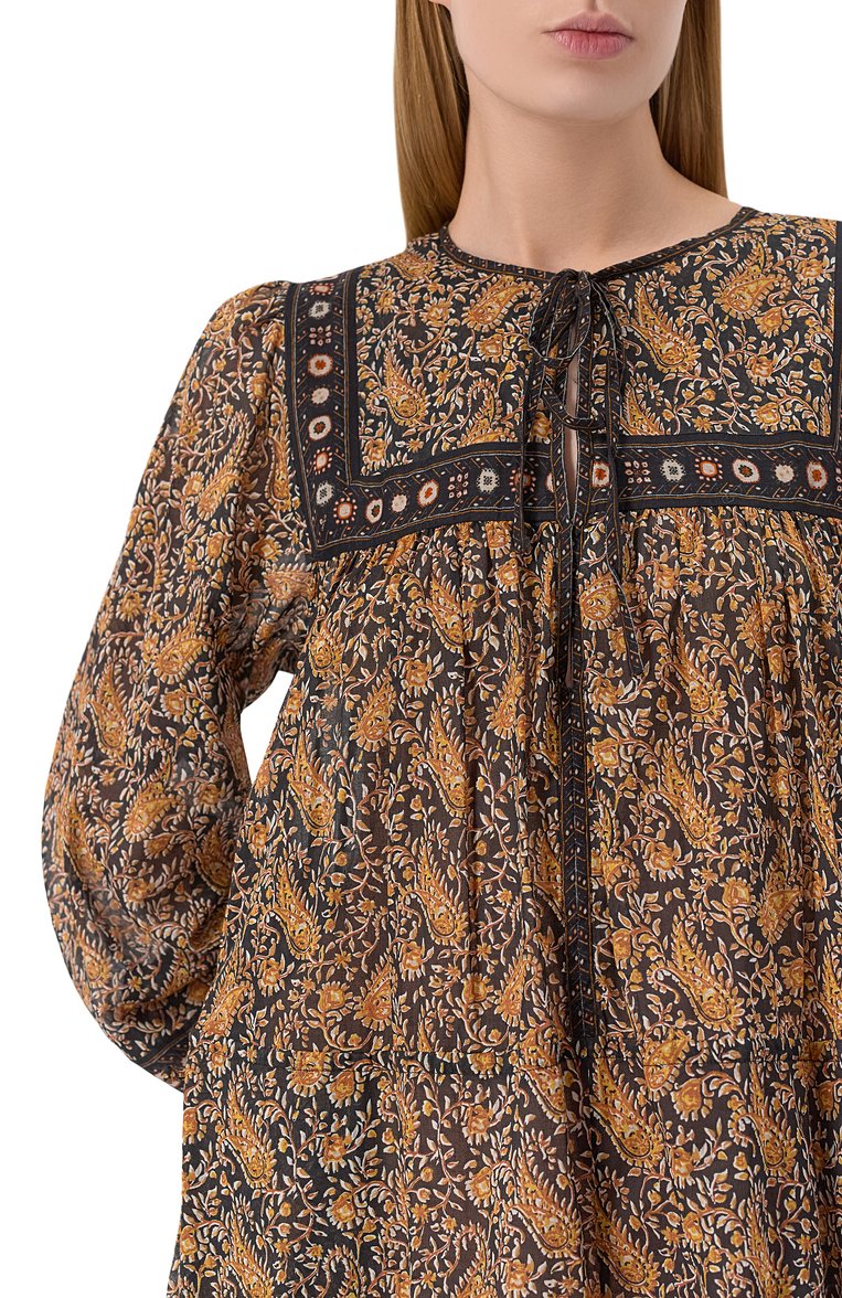 Женское хлопковое платье ISABEL MARANT ETOILE оранжевого цвета, арт. 25PR00027FA/C1J04E | Фото 5 (Длина Ж (юбки, платья, шорты): Миди; Рукава: Длинные; Материал внешний: Хлопок; Случай: Повседневный; Женское Кросс-КТ: Платье-одежда; Стили: Бохо; Автоматизация состава: Проставлено; Автоматизация ТО: Проставлено)