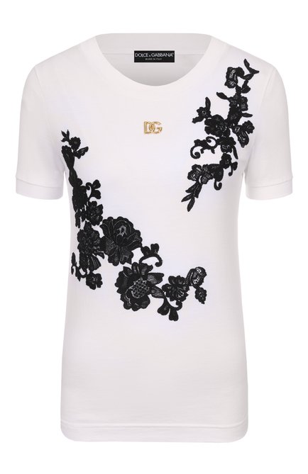 Женская хлопковая футболка DOLCE & GABBANA белого цвета, арт. F8V20T/GDCTI | Фото 1 (Рукава: Короткие; Драгоценные камни: Проставлено; Материал внешний: Хлопок; Материал сплава: Проставлено; Длина (для топов): Стандартные)