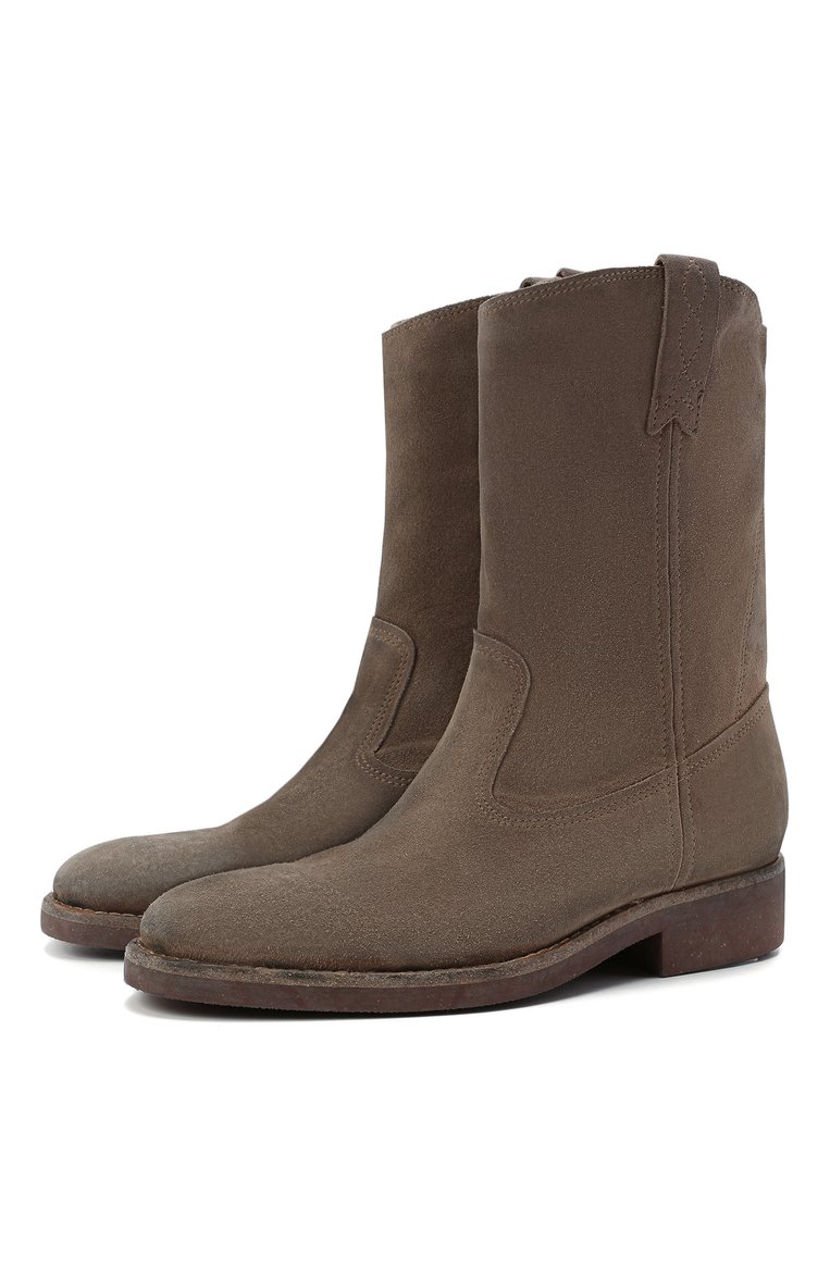 Женские замшевые сапоги GOLDEN GOOSE DELUXE BRAND светло-коричневого цвета, арт. GWF00153.F000677 | Фото 1 (Каблук высота: Низкий; Высота голенища: Низкие; Материал внутренний: Натуральная кожа; Каблук тип: Устойчивый; Женское Кросс-КТ: Без шнуровки-ботинки; Материал внешний: Замша, Натуральная кожа; Подошва: Плоская; Материал утеплителя: Без утеплителя; Материал сплава: Проставлено; Драгоценные камни: Проставлено)