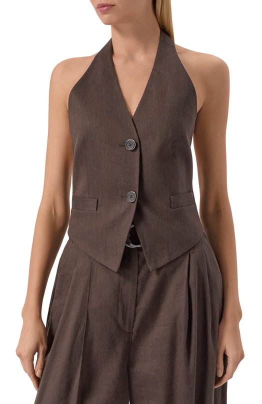 Жилет изо льна и вискозы Helmut Lang P05HW102 Коричневый  P05HW102 Фото 3