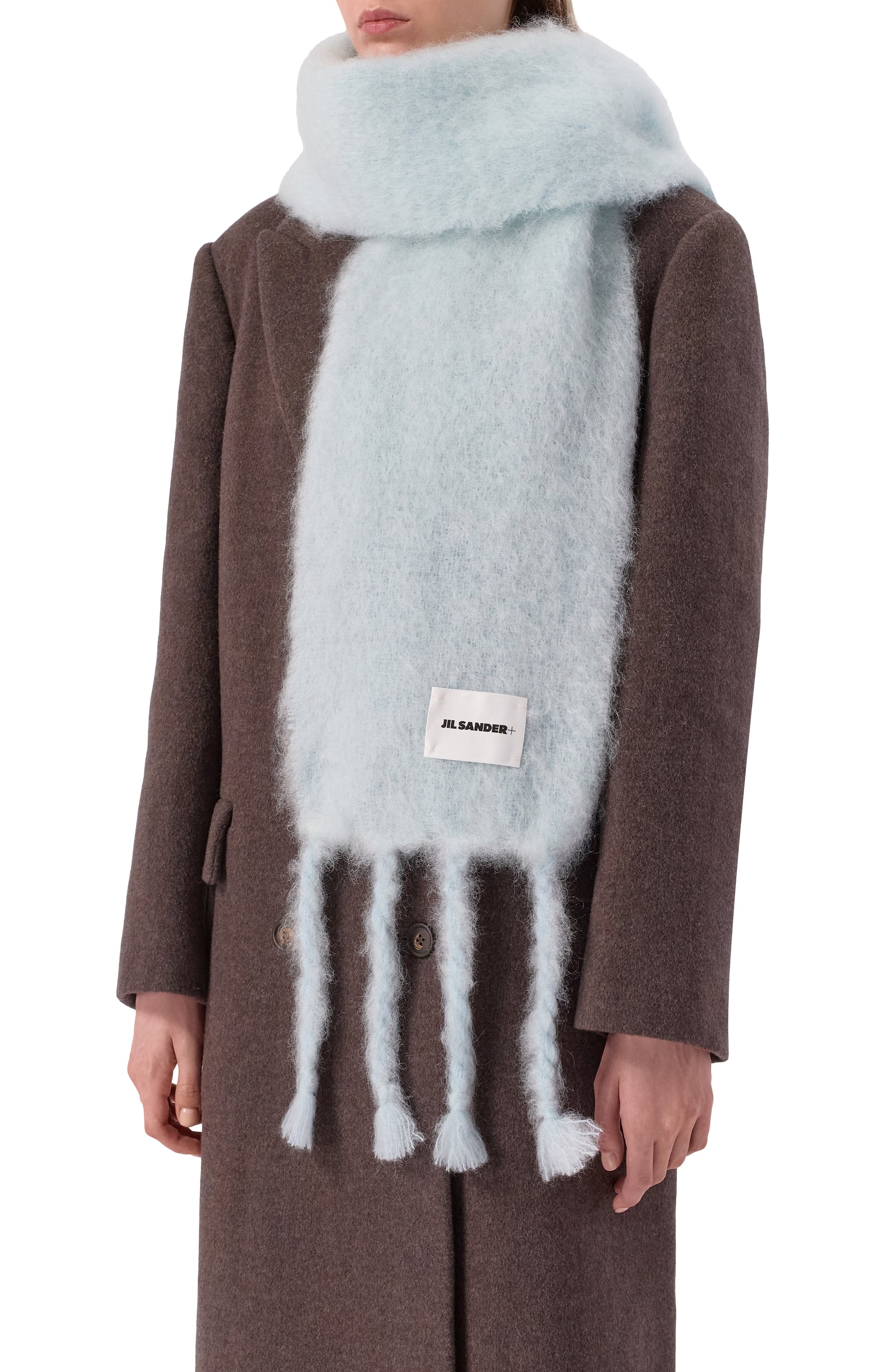 Шерстяной шарф JIL SANDER светло-голубого цвета по цене 51500 руб., арт. J40TE0132/J40041, фото 2 Шерстяной шарф JIL SANDER, арт. J40TE0132/J40041, фото 2