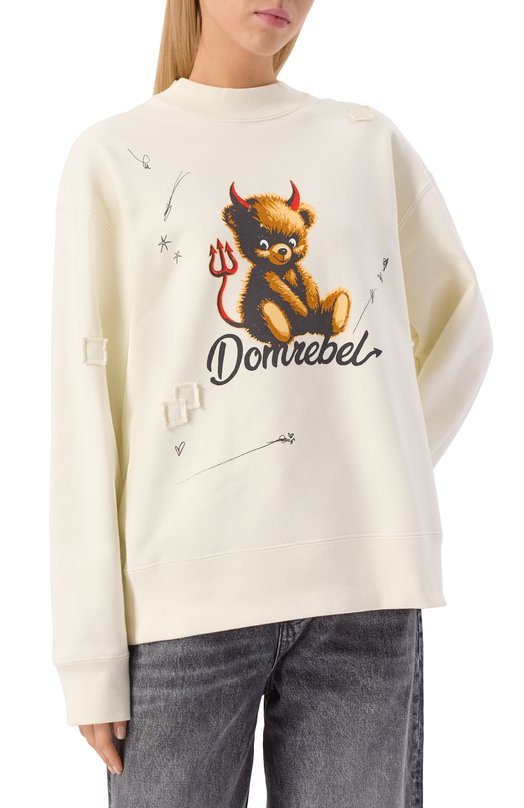 Хлопковый свитшот DOMREBEL DIABL0 BEAR SWEATSHIRT Кремовый  DIABL0 BEAR SWEATSHIRT Фото 3