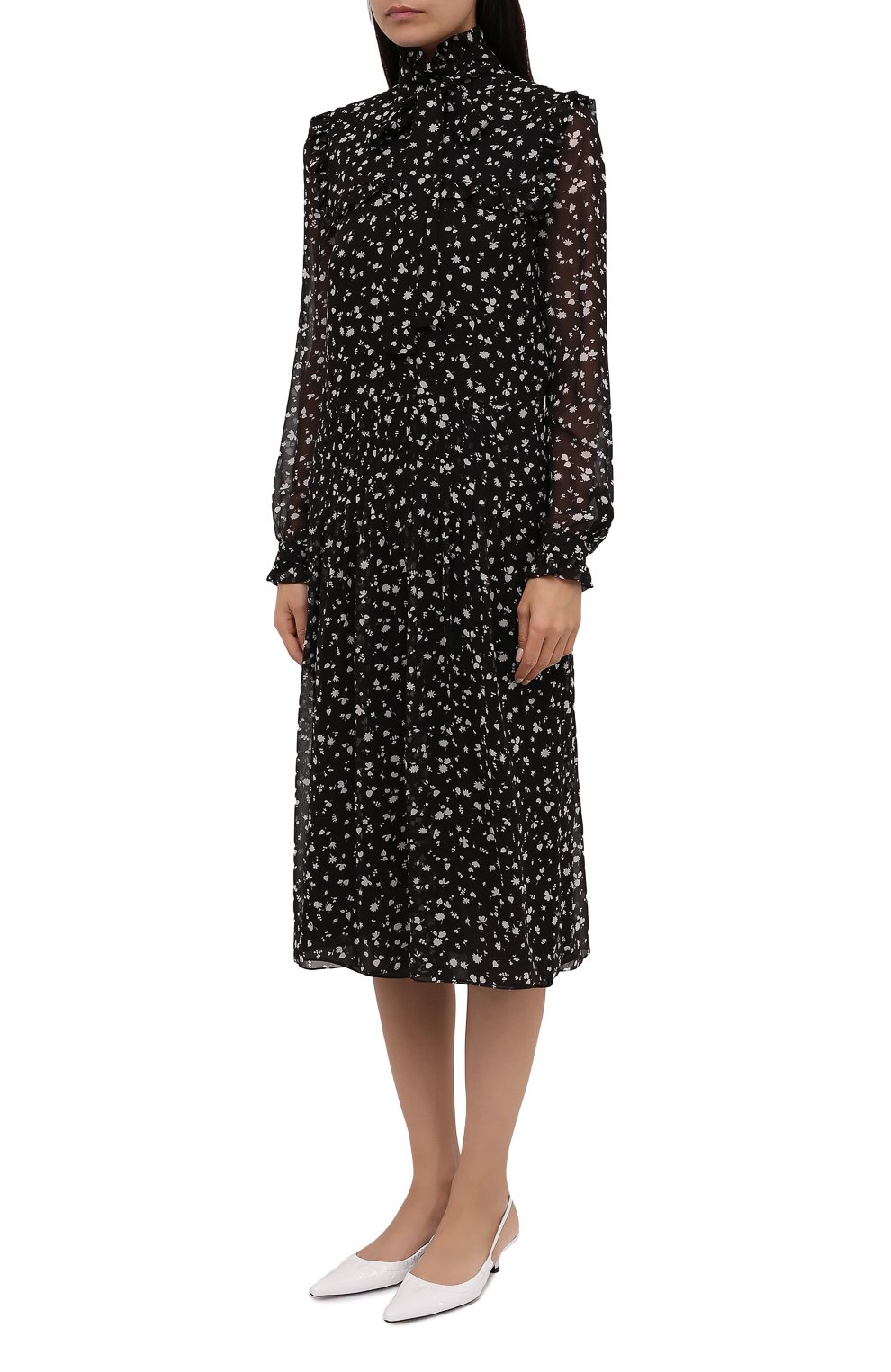 Шелковое платье SAINT LAURENT черно-белого цвета по цене 289500 руб., арт. 660924/Y5D30, фото 3 Шелковое платье SAINT LAURENT, арт. 660924/Y5D30, фото 3