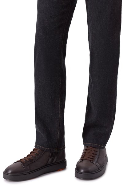 Кожаные кеды cleanic SANTONI темно-коричневого цвета по цене 87950 руб., арт. MBCG22141NEAPECE, фото 3 Кожаные кеды cleanic SANTONI, арт. MBCG22141NEAPECE, фото 3