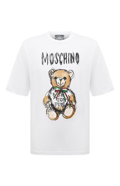 Мужская хлопковая футболка MOSCHINO белого цвета, арт. V0717/0241 | Фото 1 (Рукава: Короткие; Длина (для топов): Стандартные; Стили: Гранж; Принт: С принтом; Материал сплава: Проставлено; Материал внешний: Хлопок; Драгоценные камни: Проставлено)