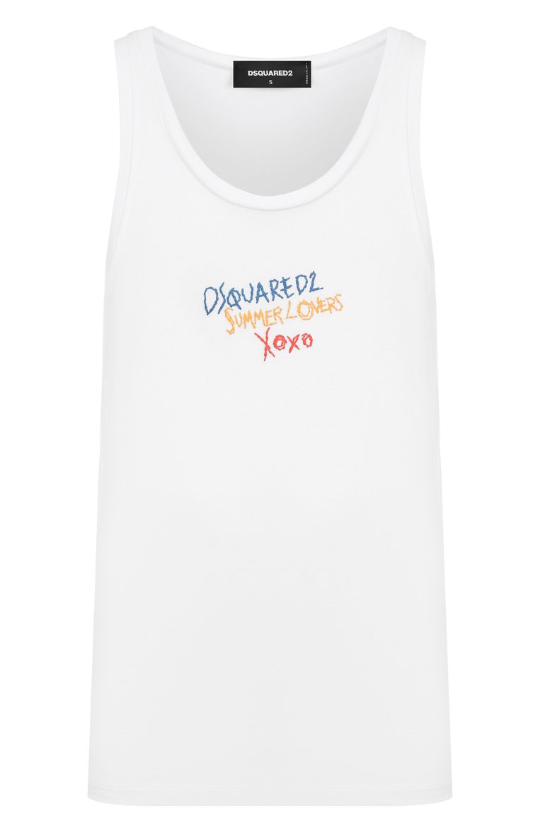 Мужская хлопковая майка DSQUARED2 белого цвета, арт. S78NL0034/S24583 | Фото 1 (Стили: Кэжуэл; Рукава: Без рукавов; Мужское Кросс-КТ: Футболка-одежда; Длина (для топов): Удлиненные; Принт: С принтом; Материал внешний: Хлопок; Автоматизация состава: Проставлено; Автоматизация ТО: Проставлено; Детали: Без декора)