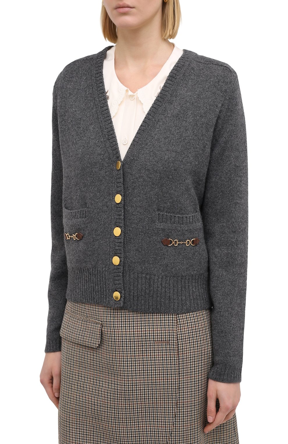 Кашемировый кардиган GUCCI серого цвета по цене 216000 руб., арт. 628412/XKBH9, фото 3 Кашемировый кардиган GUCCI, арт. 628412/XKBH9, фото 3