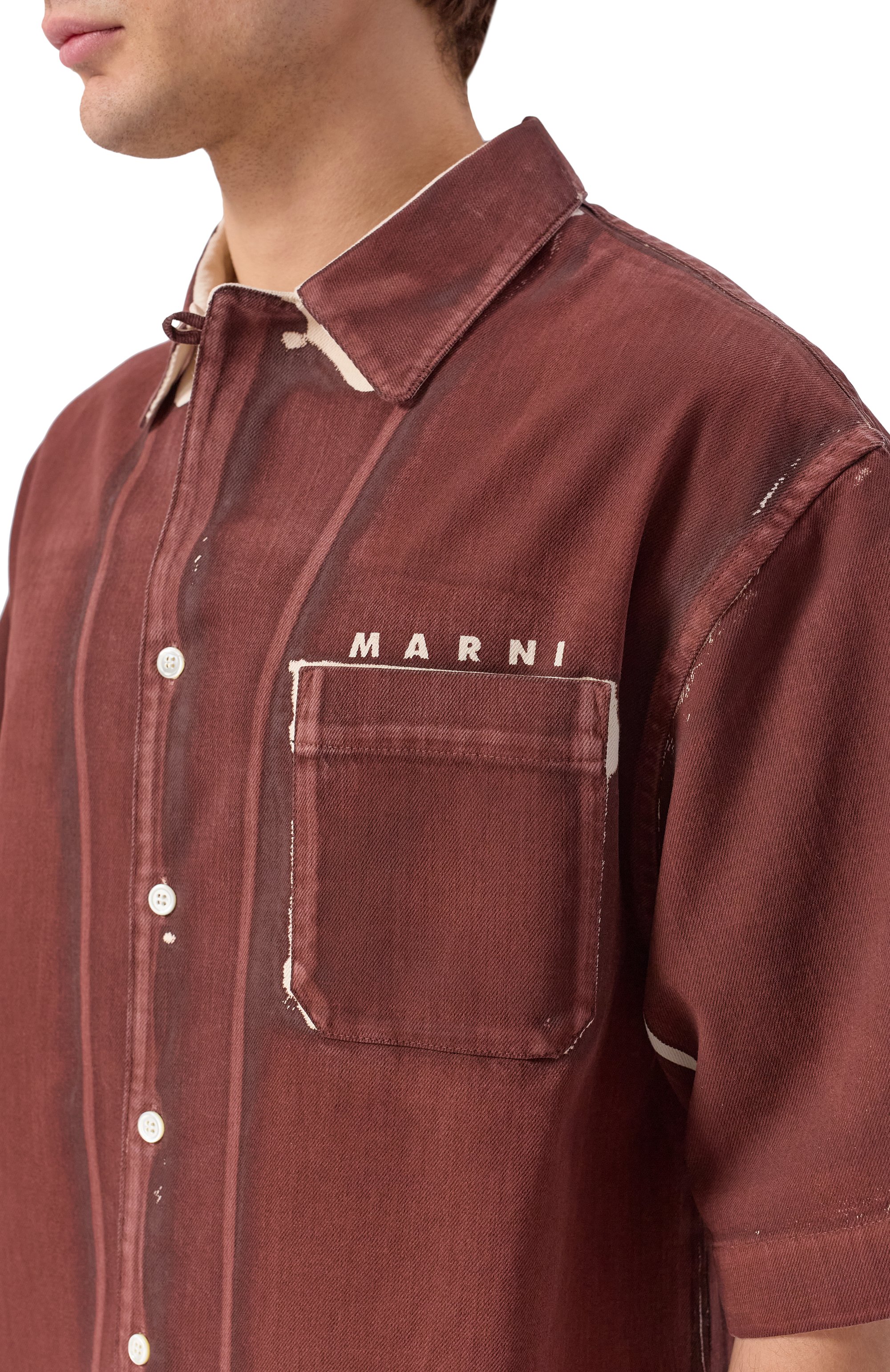 Джинсовая рубашка MARNI бордового цвета по цене 97900 руб., арт. CUJU0017A2/USCY64, фото 5 Джинсовая рубашка MARNI, арт. CUJU0017A2/USCY64, фото 5