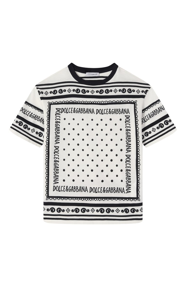 Детская хлопковая футболка DOLCE & GABBANA черно-белого цвета, арт. L4JTHV/II7FZ/2-6 | Фото 1 (Рукава: Короткие; Мальчики Кросс-КТ: Футболка-одежда; Материал внешний: Хлопок; Ростовка одежда: 5 лет | 110 см, 4 года | 104 см, 6 лет | 116 см, 2 года | 92 см, 3 года | 98 см)