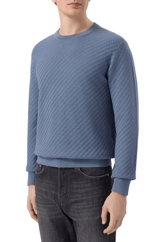 Джемпер из хлопка и шелка Brioni UMQ90L/PAK22 Голубой  UMQ90L/PAK22 Фото 3