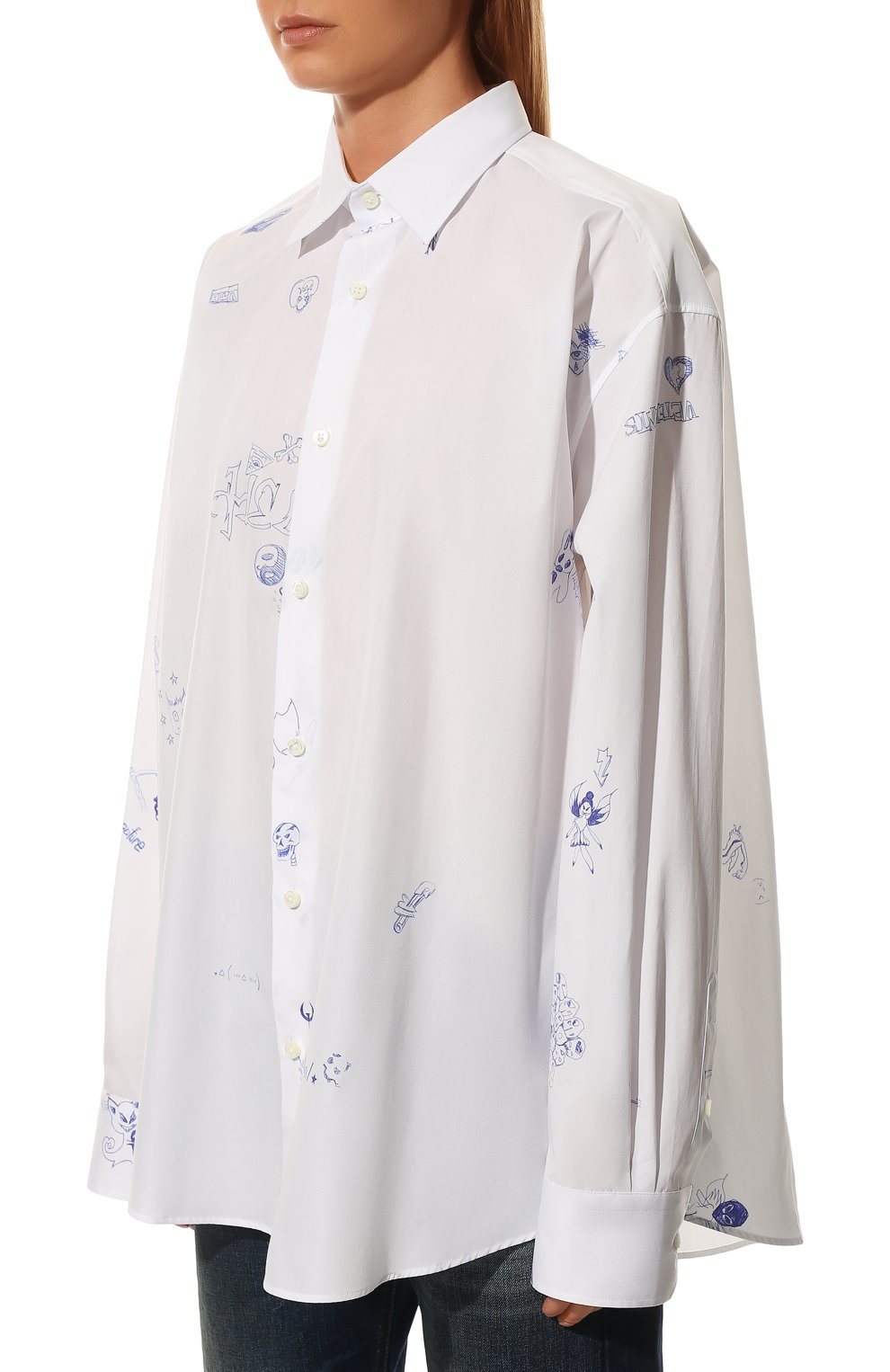 Хлопковая рубашка VETEMENTS белого цвета по цене 69950 руб., арт. UE52SH180W 1012/W, фото 3 Хлопковая рубашка VETEMENTS, арт. UE52SH180W 1012/W, фото 3