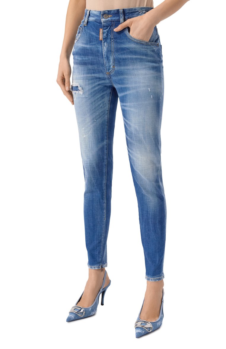 Женские джинсы twiggy DSQUARED2 голубого цвета, арт. S72LB0829/S30342 | Фото 3 (Материал внешний: Хлопок, Деним; Длина (брюки, джинсы): Стандартные; Кросс-КТ: Деним; Стили: Кэжуэл; Детали: Делаве; Силуэт Ж (брюки и джинсы): Узкие)