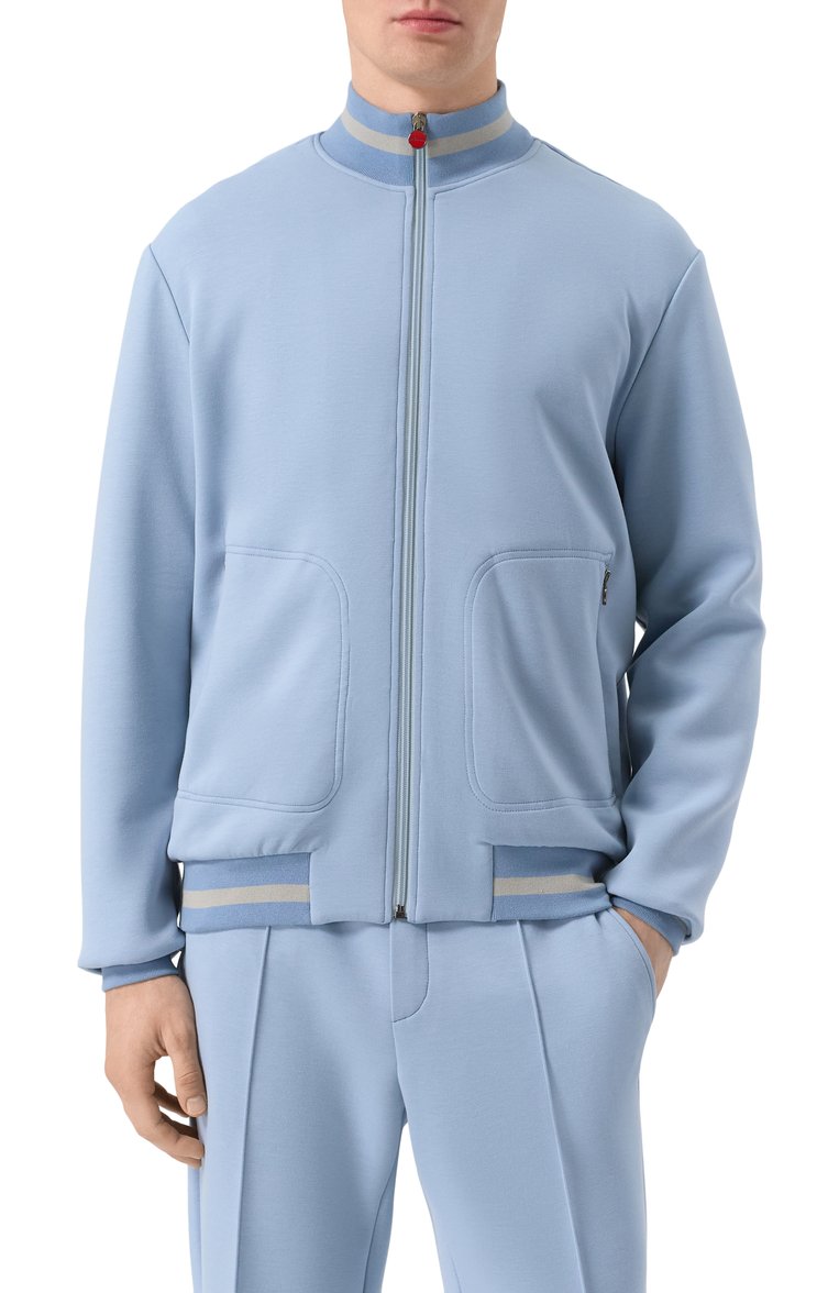 Мужской толстовка KITON голубого цвета, арт. UW2129V0852F02 | Фото 3 (Длина (для топов): Стандартные; Материал сплава: Проставлено; Драгоценные камни: Проставлено; Рукава: Длинные; Стили: Кэжуэл; Мужское Кросс-КТ: Толстовка-одежда; Материал внешний: Синтетический материал)