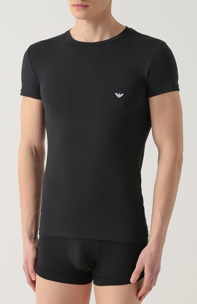 Хлопковая футболка EMPORIO ARMANI черного цвета по цене 6485 руб., арт. 111035/CC729, фото 3 Хлопковая футболка EMPORIO ARMANI, арт. 111035/CC729, фото 3