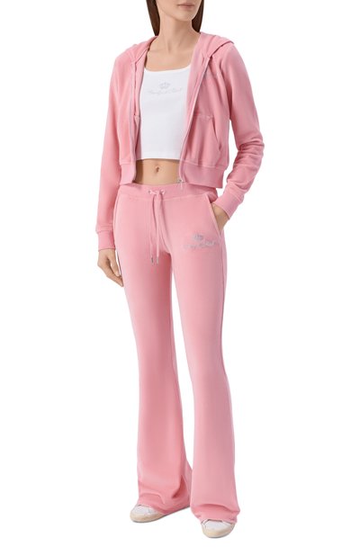 Женский хлопковая толстовка SPORTY AND RICH, арт. CA046716689PI07/JUICY SCRIPT VEL0UR ZIP H00DIE