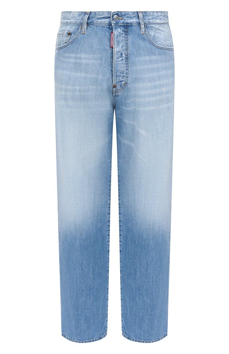 Мужские джинсы bro DSQUARED2 голубого цвета, арт. S71LB1611/S30309 | Фото 1 (Длина (брю�ки, джинсы): Стандартные; Материал внешний: Хлопок, Деним; Детали: Делаве; Кросс-КТ: Деним; Стили: Повседневный; Автоматизация состава: Проставлено; Автоматизация ТО: Проставлено; Силуэт М (брюки): Широкие)