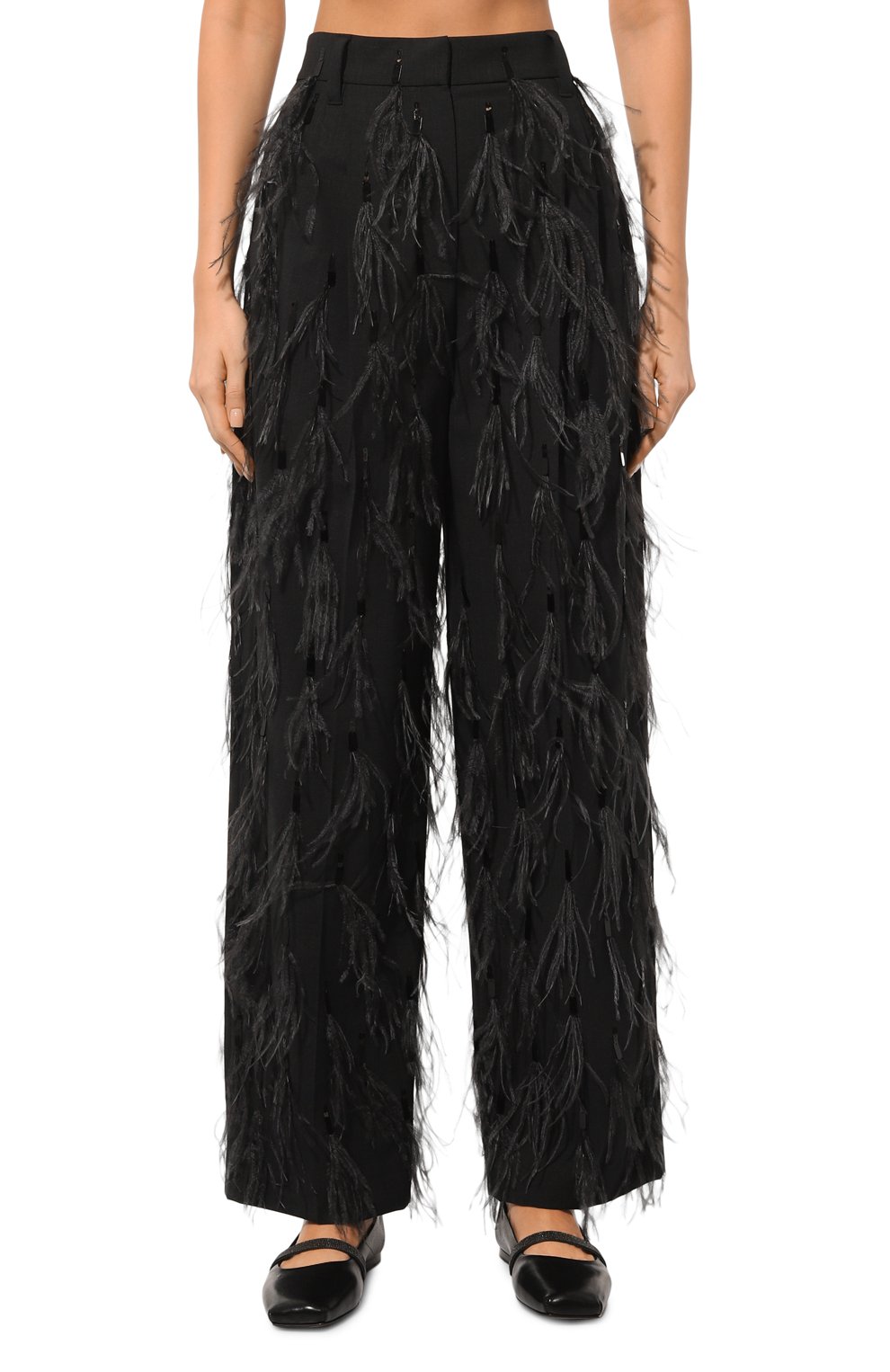 Шерстяные брюки с отделкой перьями BRUNELLO CUCINELLI, арт. M0W07P8766, фото 3