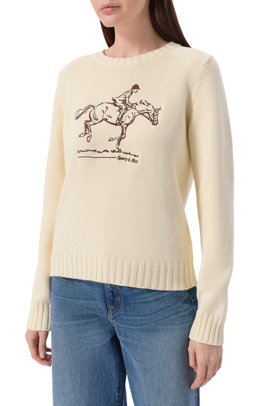 Хлопковый пуловер Sporty and Rich WS06565245WH37 Кремовый  WS06565245WH37 Фото 3