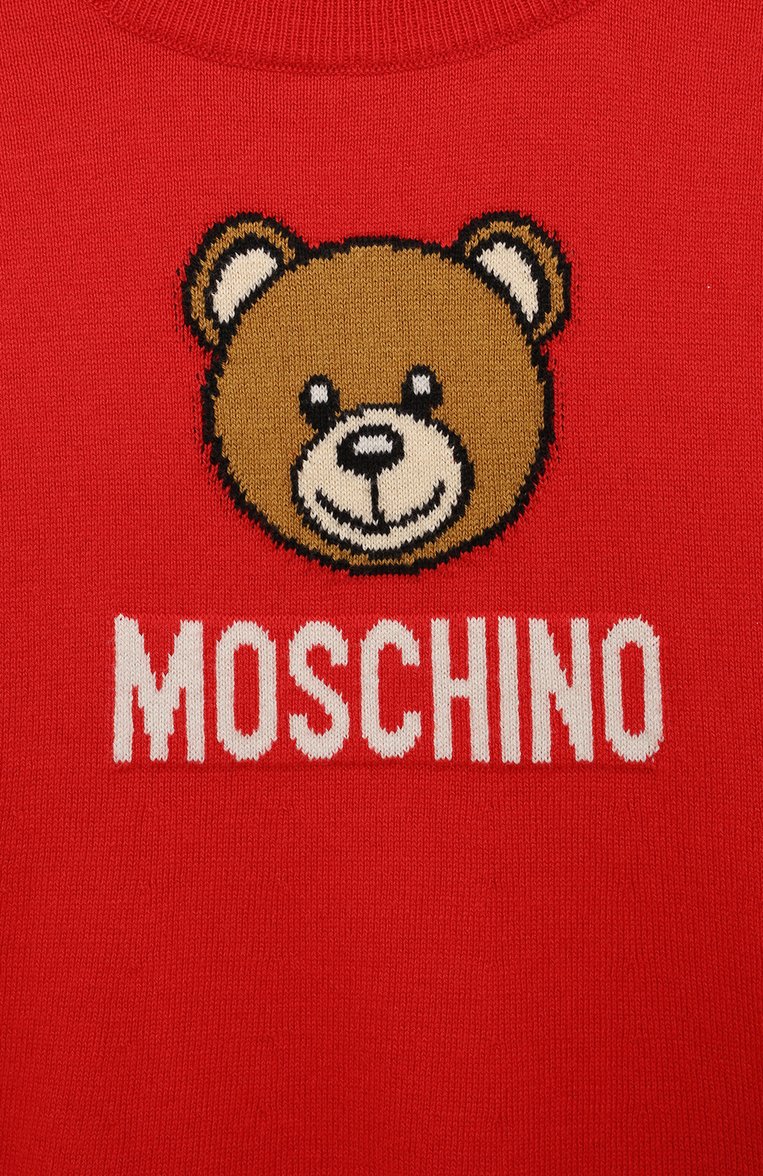 Детское платье из хлопка и шерсти MOSCHINO красного цвета, арт. HDV0FF/LHE43/4-8 | Фото 3 (Рукава: Длинные; Материал внешний: Хлопок; Девочки Кросс-КТ: Платье-одежда; Случай: Повседневный; Автоматизация состава: Проставлен�о; Автоматизация ТО: Проставлено; Ростовка одежда: 6 лет | 116 см, 5 лет | 110 см, 8 лет | 128 см, 4 года | 104 см)