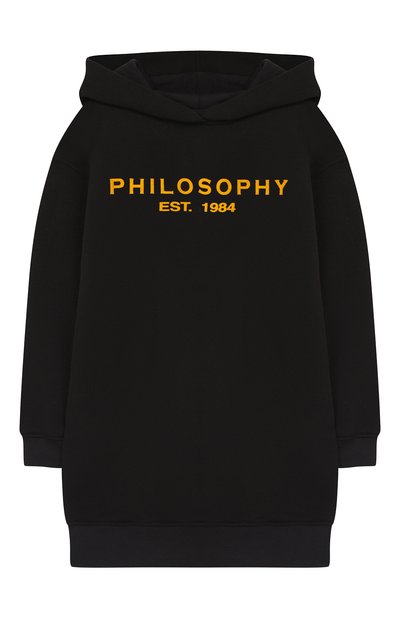 Хлопковое мини-платье с капюшоном PHILOSOPHY DI LORENZO SERAFINI KIDS черного цвета по цене 16450 руб., арт. PJAB18/FE144/TH008/XXS-XS, фото 1 Хлопковое мини-платье с капюшоном PHILOSOPHY DI LORENZO SERAFINI KIDS, арт. PJAB18/FE144/TH008/XXS-XS, фото 1
