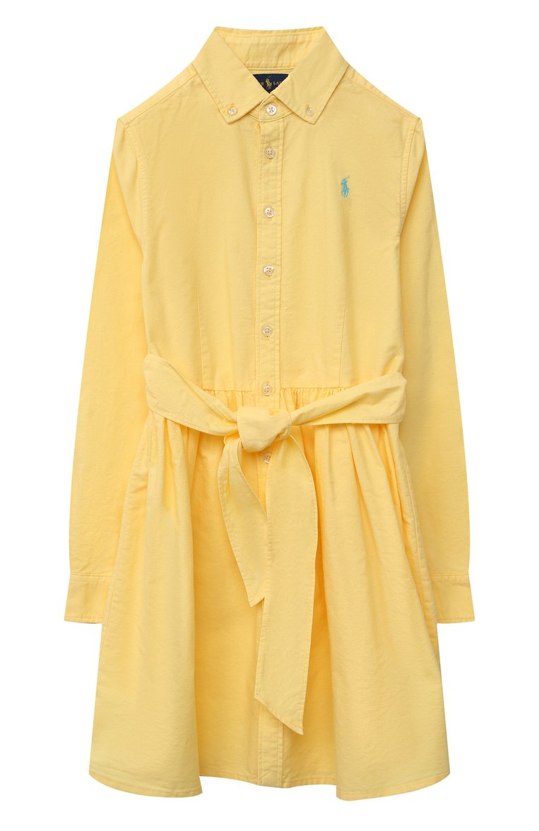 Детское хлопковое платье POLO RALPH LAUREN желтого цвета, арт. 312859987 | Фото 1 (Рукава: Длинные; Материал внешний: Хлопок; Материал сплава: Проставлено; Драгоценные камни: Проставлено; Нос: Не проставлено; Ростовка одежда: 5 лет | 110 см, 6 лет | 116 см)