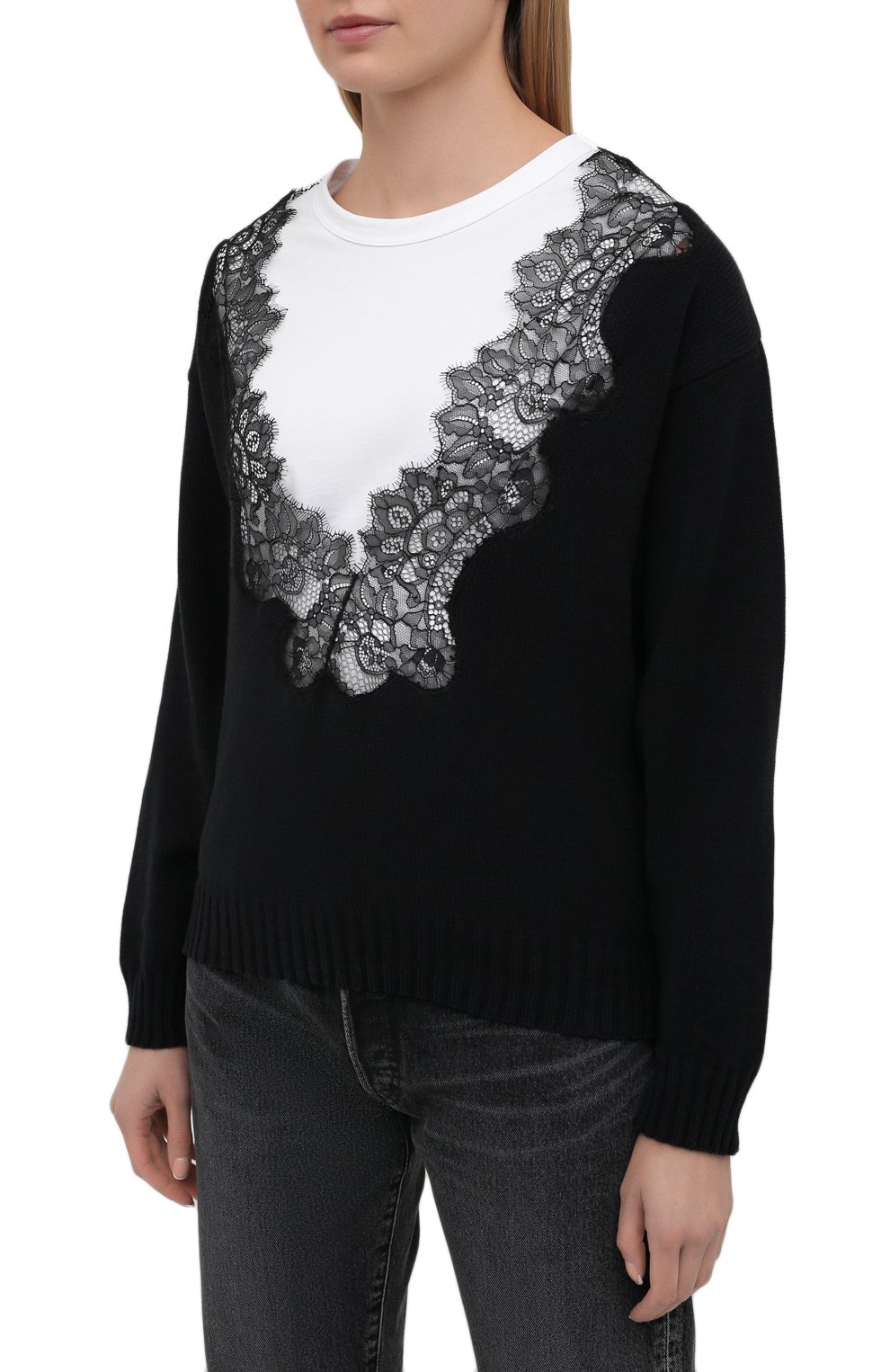 Хлопковый пуловер PHILOSOPHY DI LORENZO SERAFINI черно-белого цвета по цене 45500 руб., арт. A0919/703, фото 3 Хлопковый пуловер PHILOSOPHY DI LORENZO SERAFINI, арт. A0919/703, фото 3