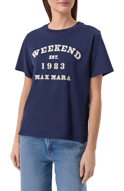 Хлопковая футболка WEEKEND MAX MARA синего цвета по цене 12700 руб., арт. TENUE, фото 3 Хлопковая футболка WEEKEND MAX MARA, арт. TENUE, фото 3