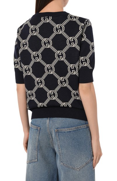 Шерстяной пуловер GUCCI синего цвета по цене 199500 руб., арт. 692702/XKCB2, фото 4 Шерстяной пуловер GUCCI, арт. 692702/XKCB2, фото 4