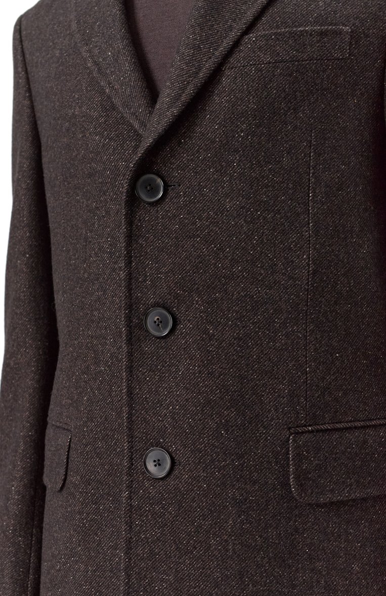Мужской пальто из шерсти и шелка ZEGNA темно-коричневого цвета, арт. 4GJ3G0/897701A8 | Фото 5 (Материал внешний: Шерсть; Материал подклада: Вискоза; Рукава: Длинные; Длина (верхняя одежда): До середины бедра; 1-2-бортные: Однобортные; Мужское Кросс-КТ: пальто-верхняя одежда; Стили: Кэжуэл, Классический)