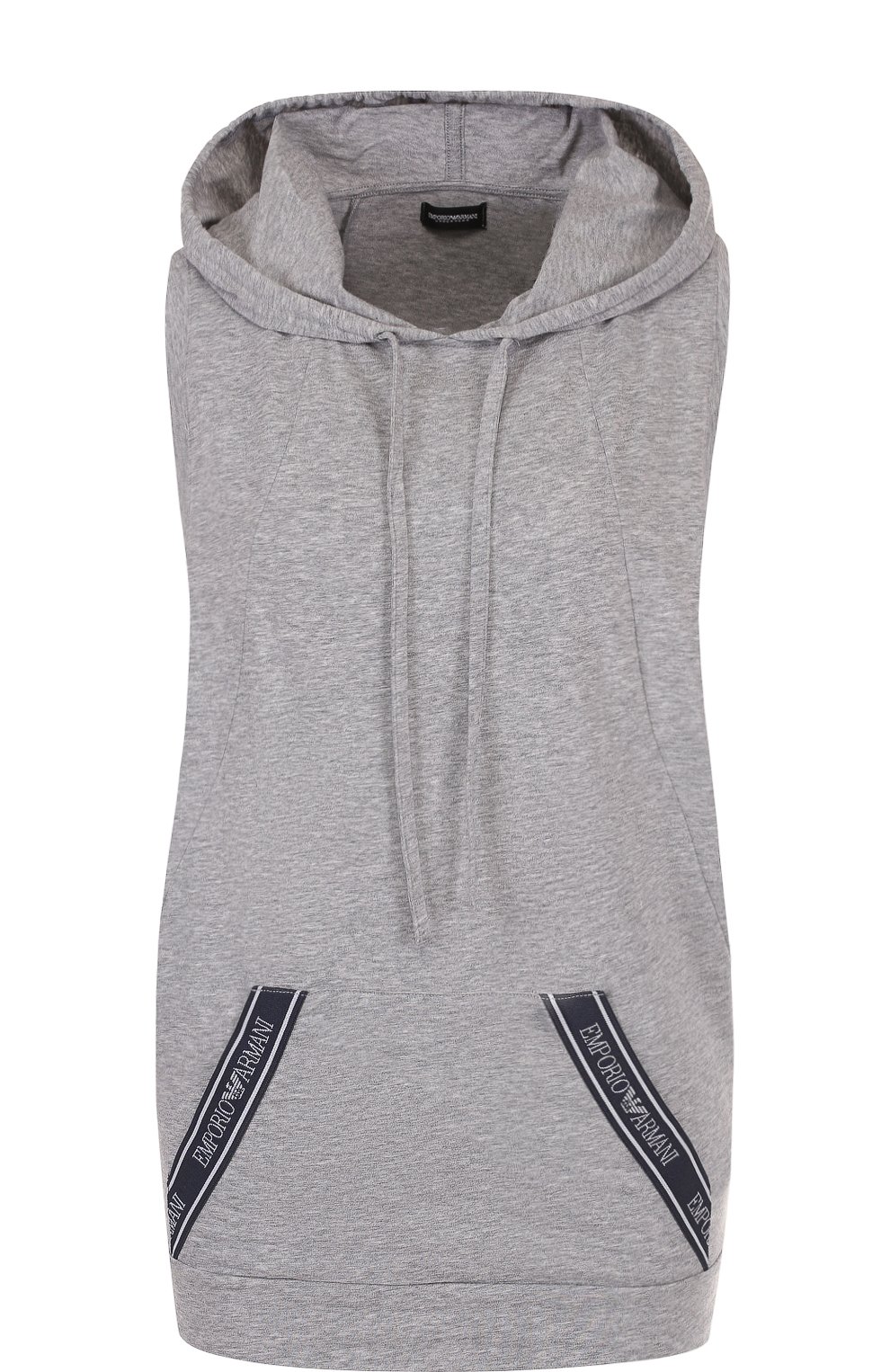 Хлопковый топ с капюшоном EMPORIO ARMANI серого цвета по цене 8345 руб., арт. 163999/8P317, фото 1 Хлопковый топ с капюшоном EMPORIO ARMANI, арт. 163999/8P317, фото 1
