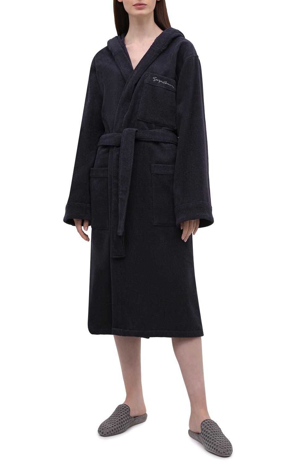 Хлопковый халат GIORGIO ARMANI темно-синего цвета по цене 59500 руб., арт. 200359/CC943, фото 2 Хлопковый халат GIORGIO ARMANI, арт. 200359/CC943, фото 2