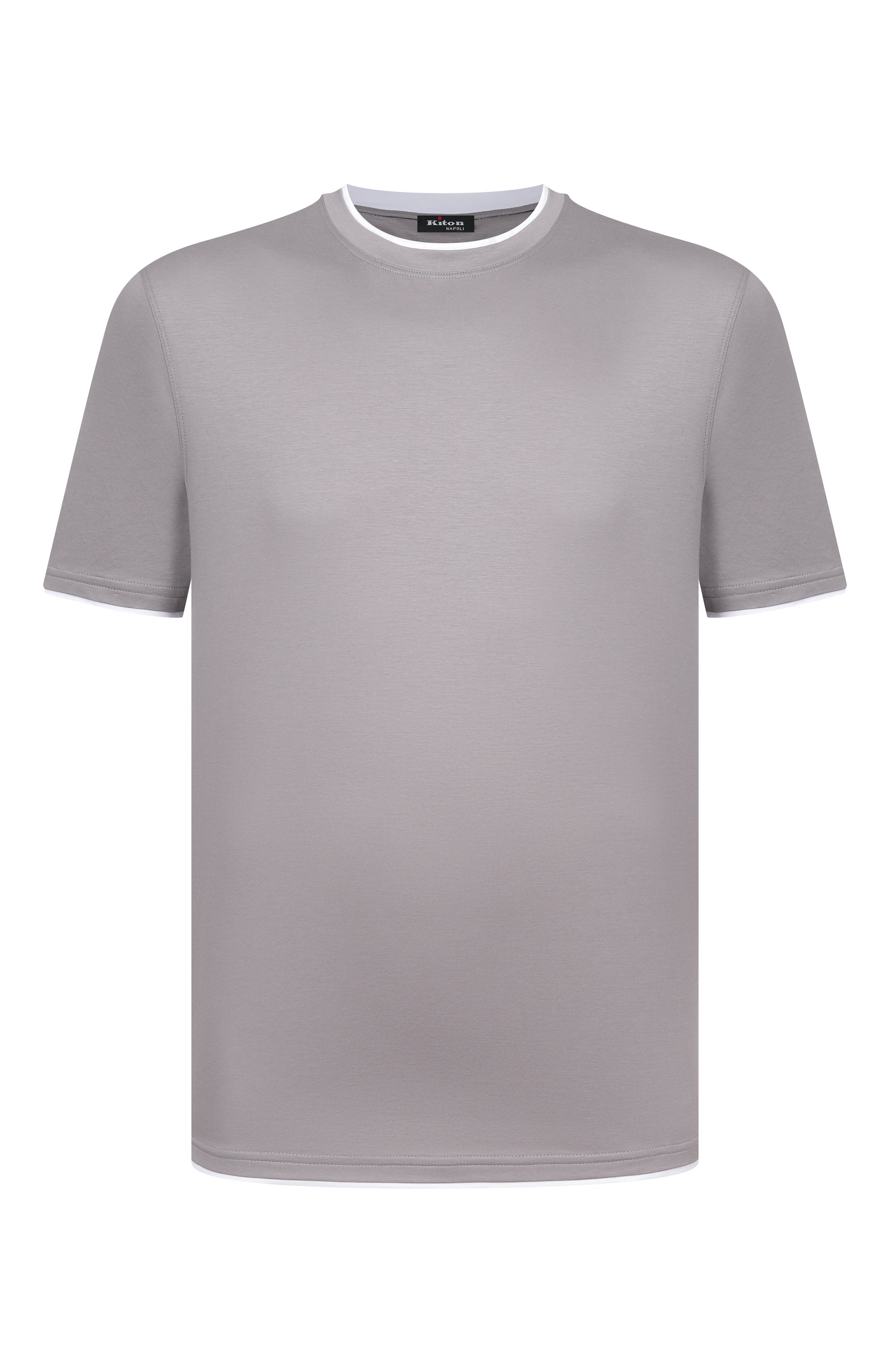 Хлопковая футболка KITON серого цвета по цене 114500 руб., арт. UMK0970, фото 1 Хлопковая футболка KITON, арт. UMK0970, фото 1