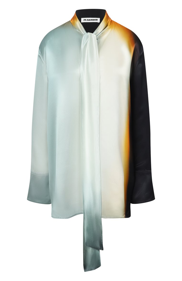 Женская атласная блузка JIL SANDER разноцветного цвета, арт. J01NC0160-J65303 | Фото 1 (Рукава: Длинные; Длина (для топов): Удлиненные; Материал внешний: Вискоза; Стили: Минимализм; Принт: Без принта; Женское Кросс-КТ: Блуза-одежда; Автоматизация состава: Проставлено; Автоматизация ТО: Проставлено)