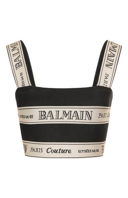 Женский топ из вискозы BALMAIN черно-белого цвета, арт. EF1AA370/JJ95 | Фото 1 (Стили: Гламурный; Материал внешний: Вискоза; Длина (для топов): Укороченные; Материал сплава: Проставлено; Рукава: На бретелях; Драгоценные камни: Проставлено)