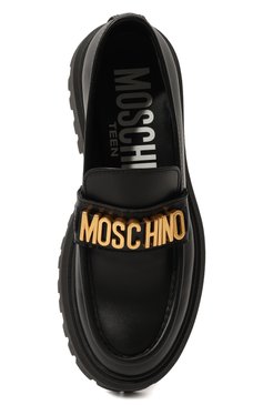 Детские кожаные лоферы MOSCHINO черного цвета, арт. 76047/28-35 | Фото 4 (Материал внутренний: Натуральная кожа; Материал сплава: Проставлено; Нос: Не проставлено)