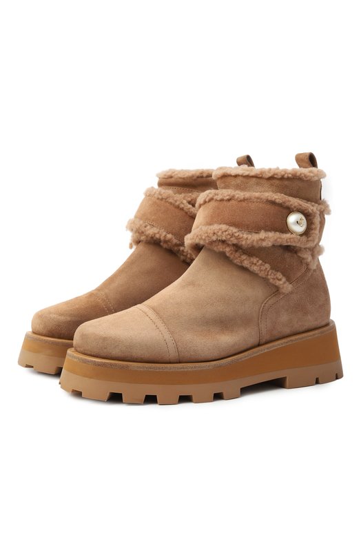 Замшевые полусапоги Meena Jimmy Choo MEENA FLAT/VQQ Бежевый MEENA FLAT/VQQ