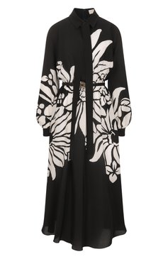 Женское шелковое платье ELIE SAAB черного цвета, арт. D0504 | Фото 1 (Длина Ж (юбки, платья, шорты): Миди; Материал внешний: Шелк; Рукава: Длинные; Женское Кросс-КТ: Платье-одежда; Случай: Повседневный; Стили: Романтичный)