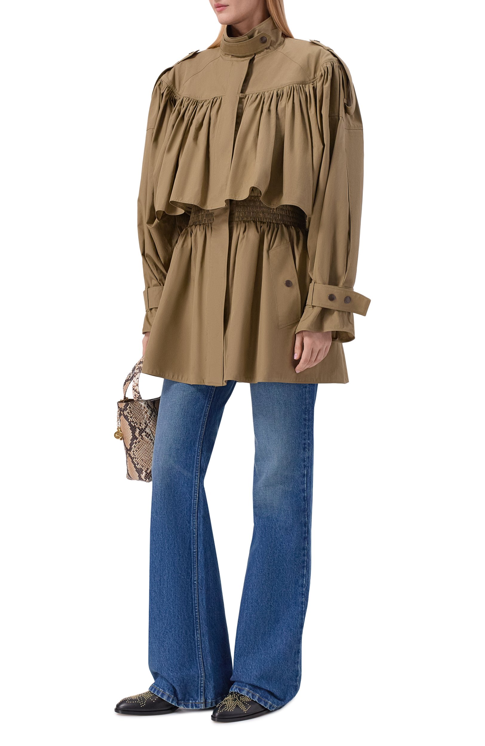 Хлопковый плащ CHLOÉ хаки цвета по цене 398500 руб., арт. CH26UMA05144, фото 2 Хлопковый плащ CHLOÉ, арт. CH26UMA05144, фото 2