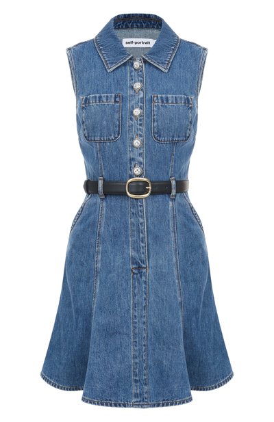 Джинсовое платье SELF-PORTRAIT синего цвета по цене 51900 руб., арт. SS25810SBL, фото 1 Джинсовое платье SELF-PORTRAIT, арт. SS25810SBL, фото 1