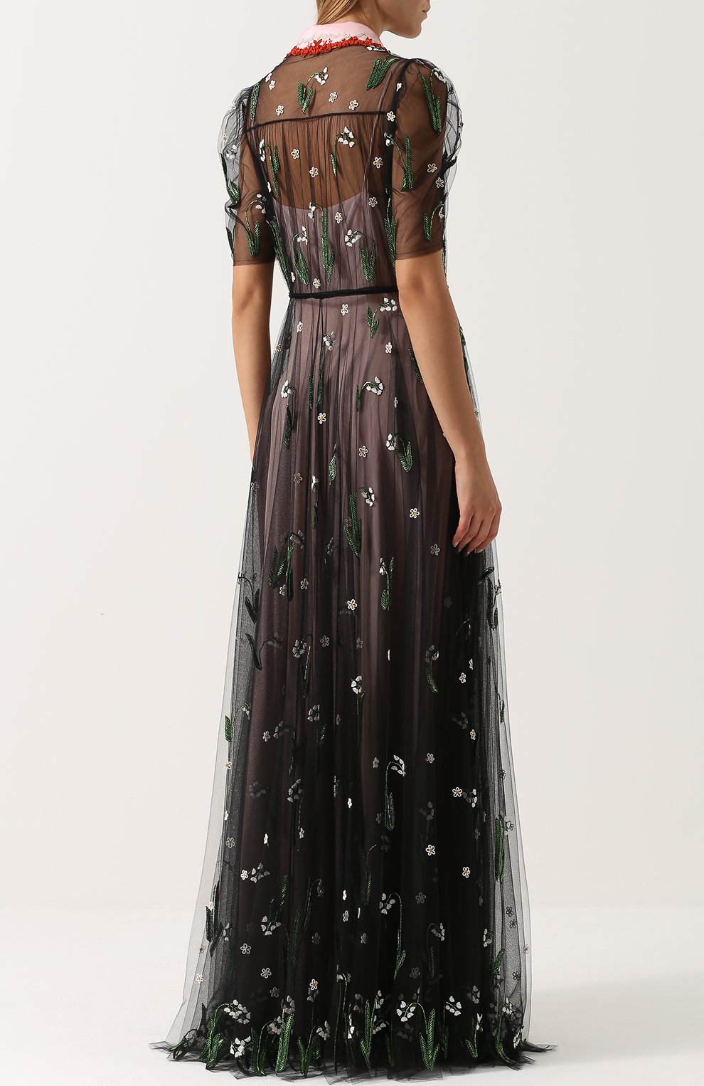 Приталенное прозрачное платье-макси с коротким рукавом VALENTINO, арт. NB3VD646/1ED, фото 4