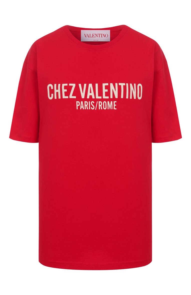 Женская хлопковая футболка VALENTINO красного цвета, арт. 6B3MG24Q/95W | Фото 1 (Материал внешний: Хлопок; Рукава: Короткие; Длина (для топов): Стандартные; Стили: Кэжуэл; Принт: С принтом)