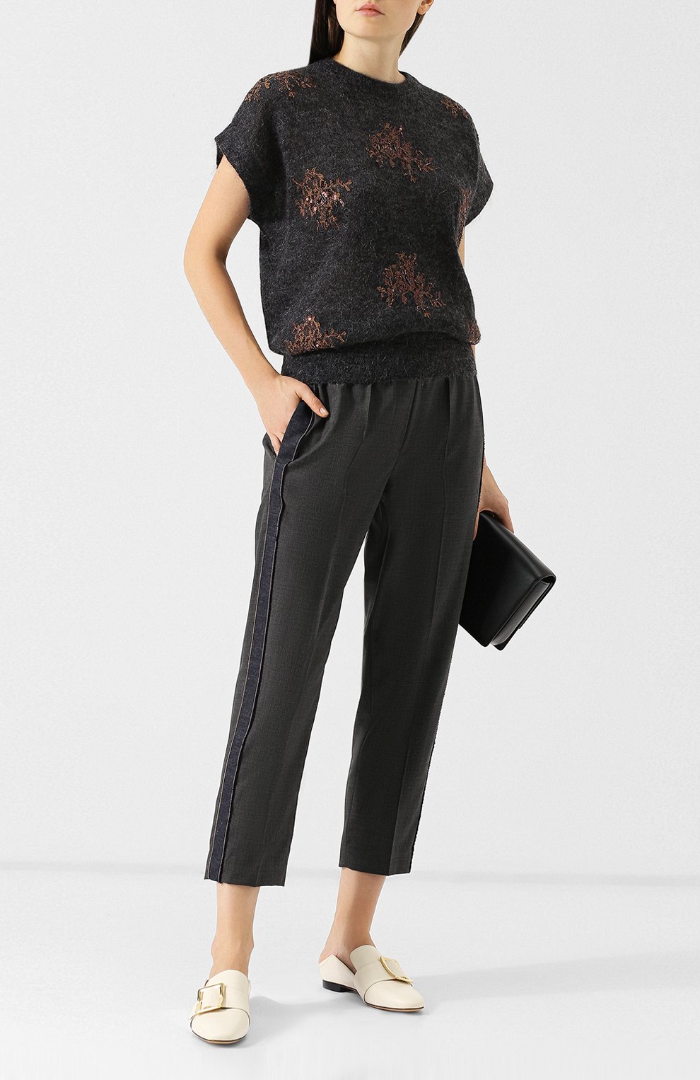 Вязаный пуловер с коротким рукавом и декоративной отделкой BRUNELLO CUCINELLI, арт. M1V769610, фото 2