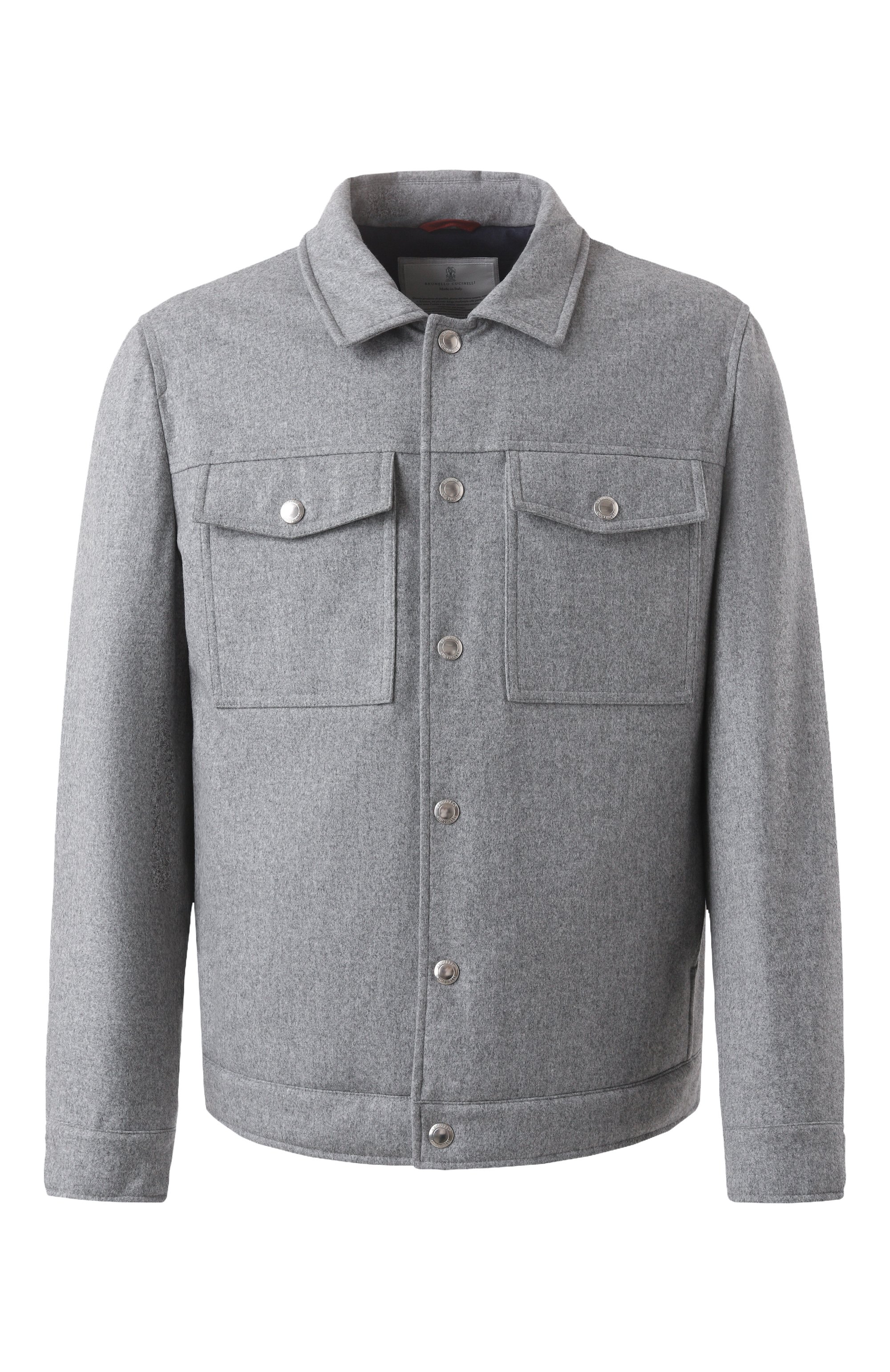 Утепленная куртка-рубашка BRUNELLO CUCINELLI серого цвета по цене 521000 руб., арт. MM4636447, фото 1 Утепленная куртка-рубашка BRUNELLO CUCINELLI, арт. MM4636447, фото 1