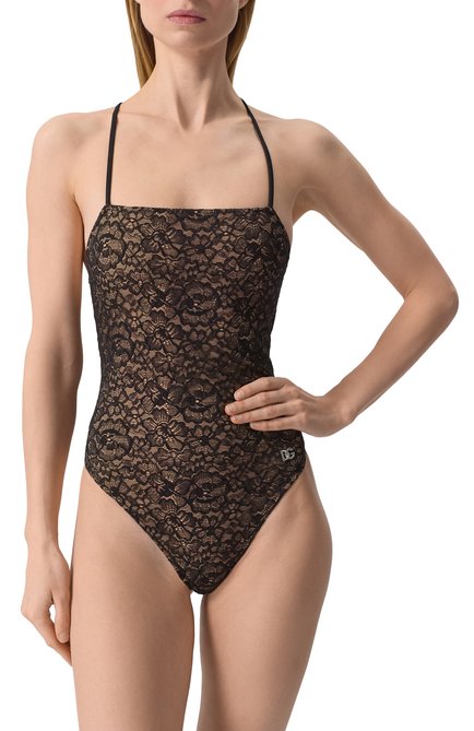 Женский слитный купальник DOLCE & GABBANA черного цвета, арт. 09A03J/FLUAI | Фото 2 (Материал внешний: Синтетический материал, Хлопок; Длина Ж (юбки, платья, шорты): Мини; Драгоценные камни: Проставлено; Материал сплава: Проставлено)