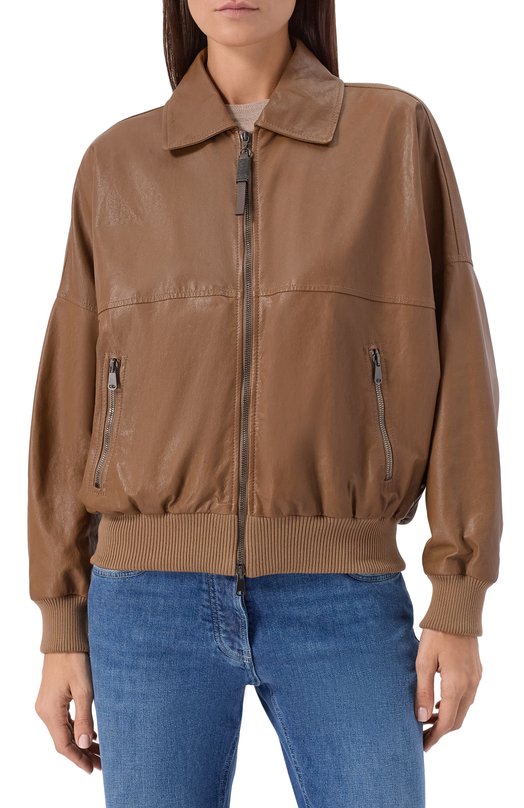 Кожаный бомбер Brunello Cucinelli MPCKL7472 Коричневый  MPCKL7472 Фото 3