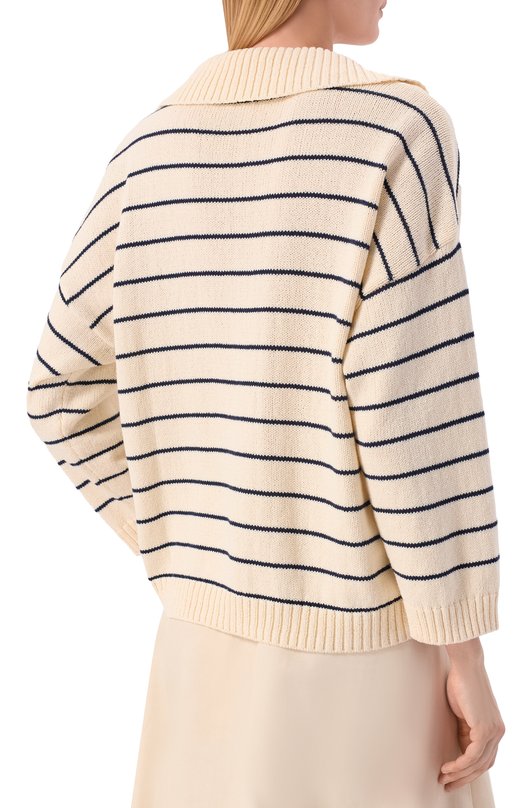 Хлопковый свитер Frame Denim WS26KSW014/THE STRIPED EASY PULL0VER Кремовый  WS26KSW014/THE STRIPED EASY PULL0VER Фото 4