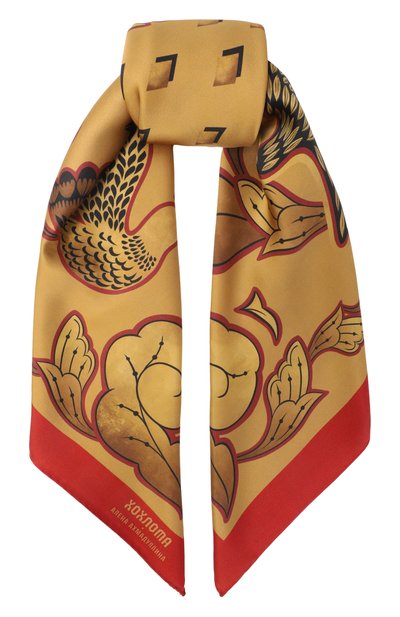 Шелковый платок ХОХЛОМА Х АЛЕНА АХМАДУЛЛИНА золотого цвета по цене 29000 руб., арт. WTA111N, фото 1 Шелковый платок ХОХЛОМА Х АЛЕНА АХМАДУЛЛИНА, арт. WTA111N, фото 1